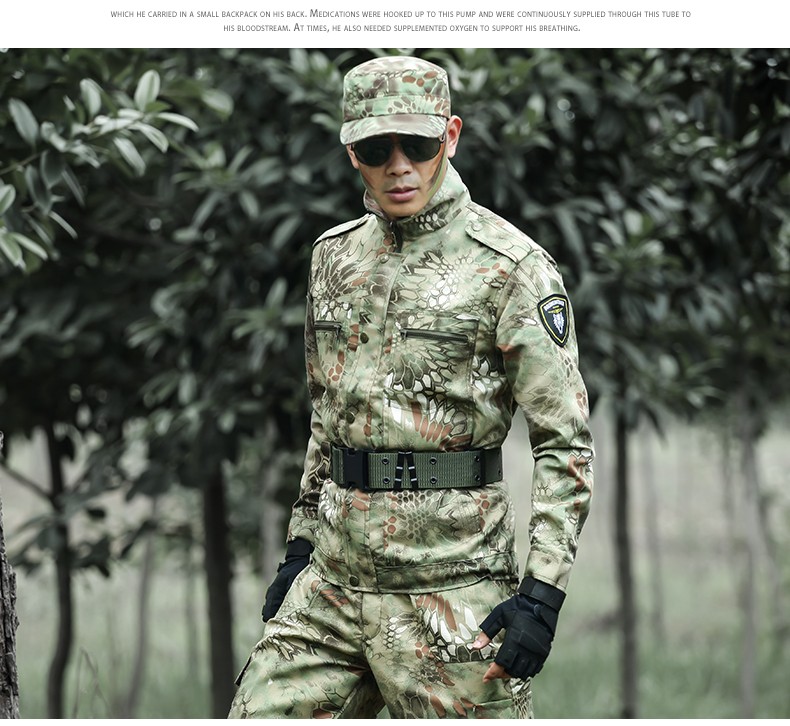 盾郎绿蟒纹迷彩服套装男耐磨防刮作训服工地劳保服工厂工作服套装作战