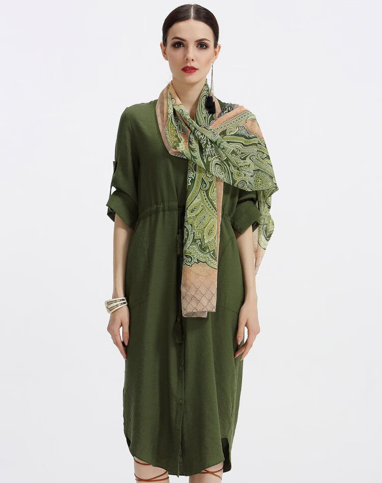 衣尚 巴洛克风格时尚长巾 秋香绿 均码