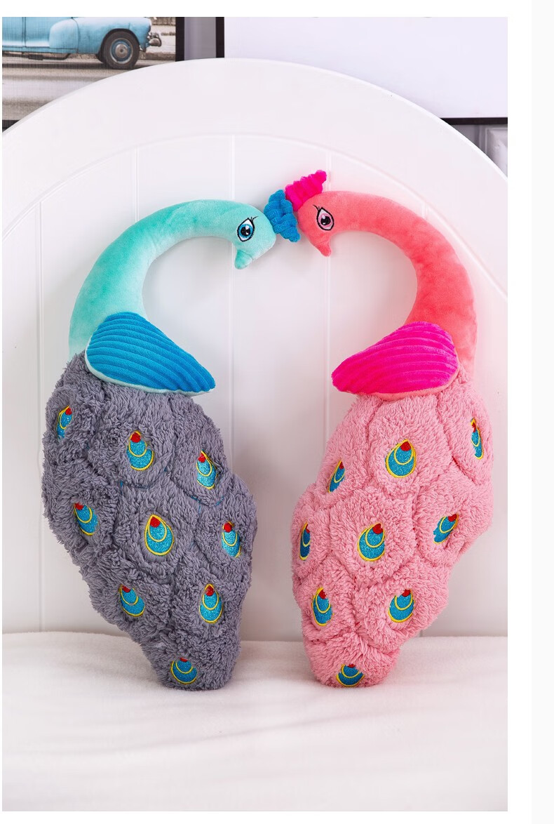 俏拍孔雀毛绒玩具公仔仿真动物儿童玩偶布娃娃抱枕女生生日礼物靠垫