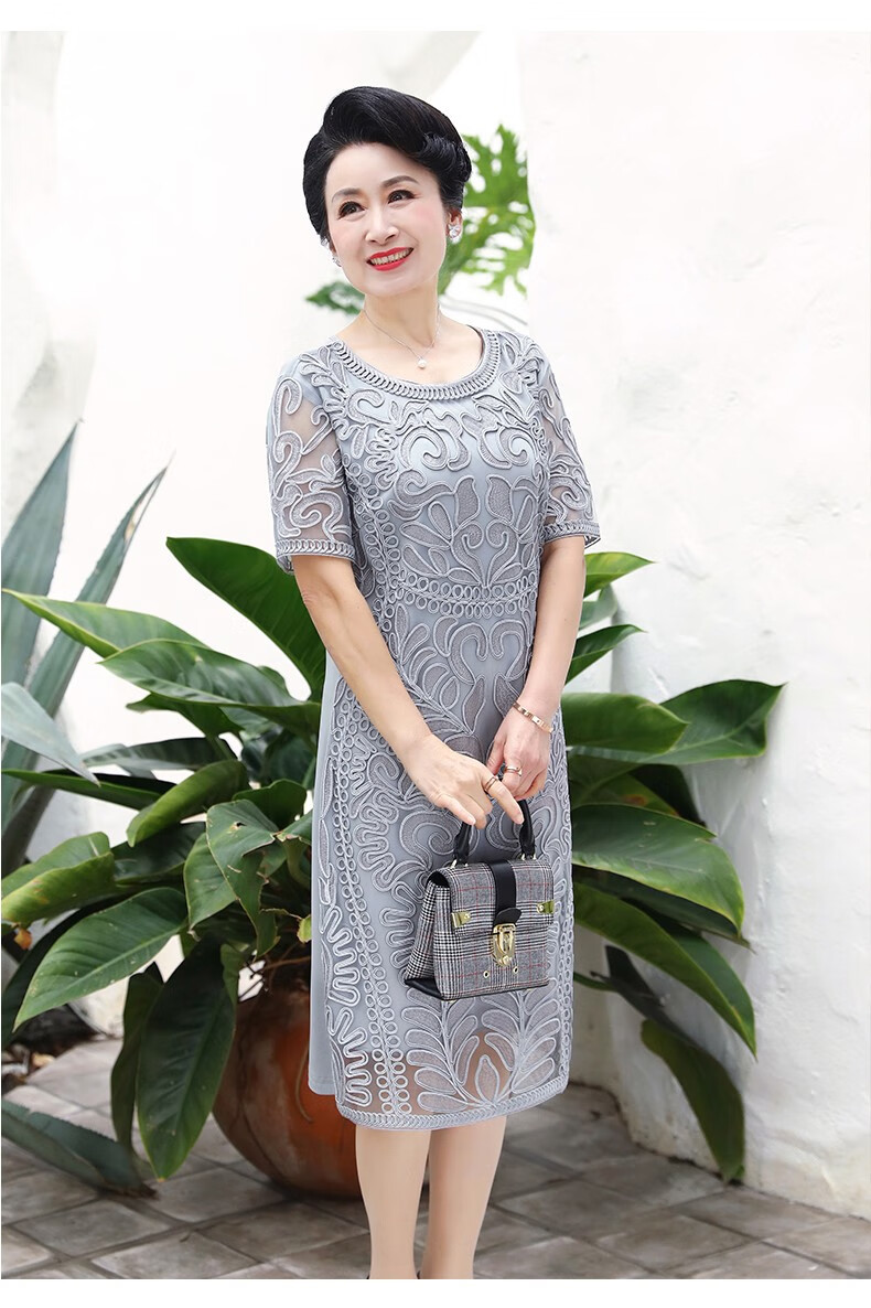 妈妈夏装短袖直筒连衣裙2020新款中老年女装夏季气质裙子中年衣服