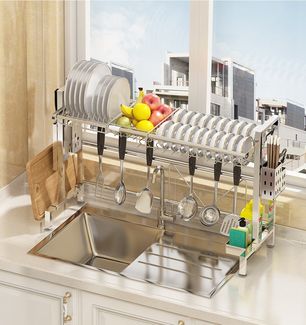 家佰利 304不锈钢伸缩碗架黑色水槽沥水架厨房置物架收纳架 碗碟架