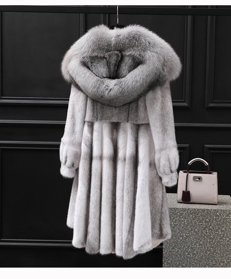 貂水貂皮大衣女中长款整貂皮草外套带超大狐狸毛领2022冬季新款裘皮