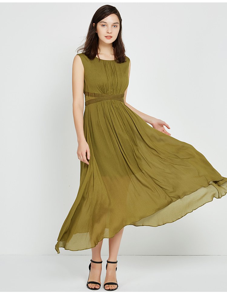 郁香菲 舒适透气收腰显瘦连衣裙 军绿色 l