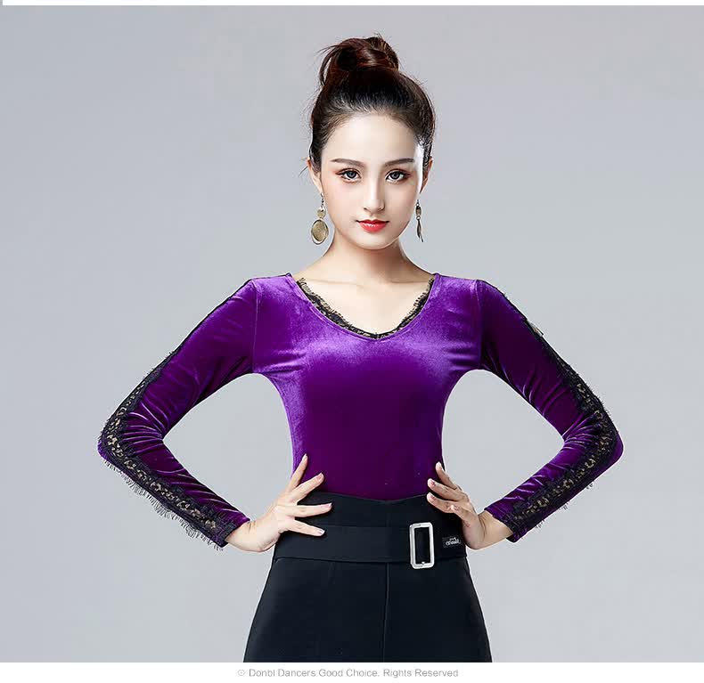 丹宝罗拉丁舞上衣女成人新款春秋国标舞练功服装长袖摩登跳舞蹈服