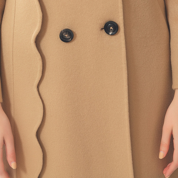 75微米小山*大翻领插肩长袖活页波浪边设计双面*大衣 白金浅驼 xxl