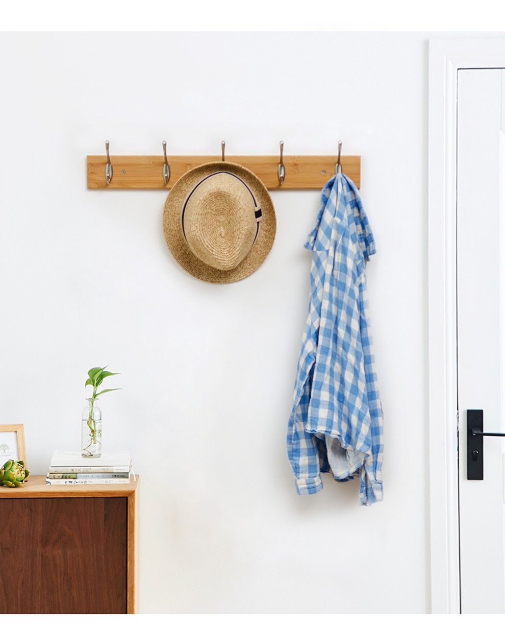 墙上衣帽钩实木挂衣钩欧式玄关衣墙壁门后挂衣墙衣服挂钩 本色7钩