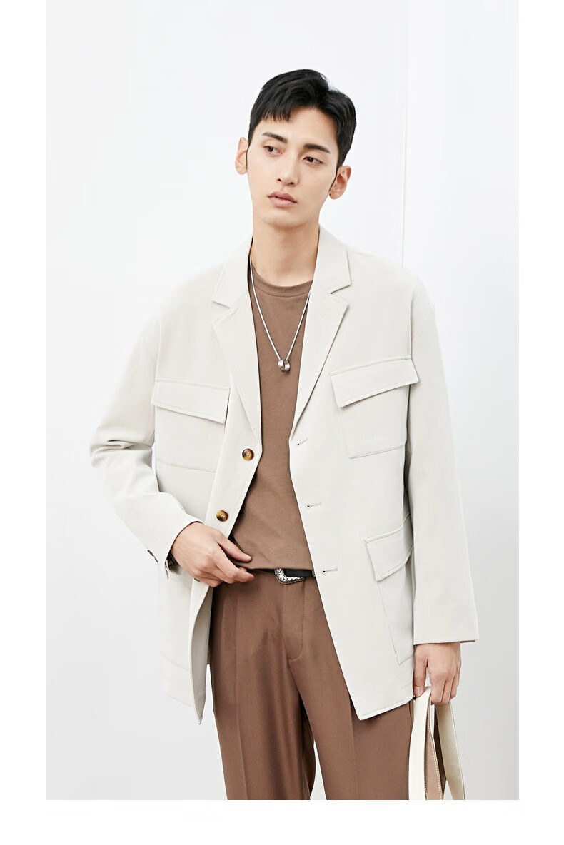 伯爵卓尔西服男2020春季新品日系工装风衣式潮流小西装男士单西杏白