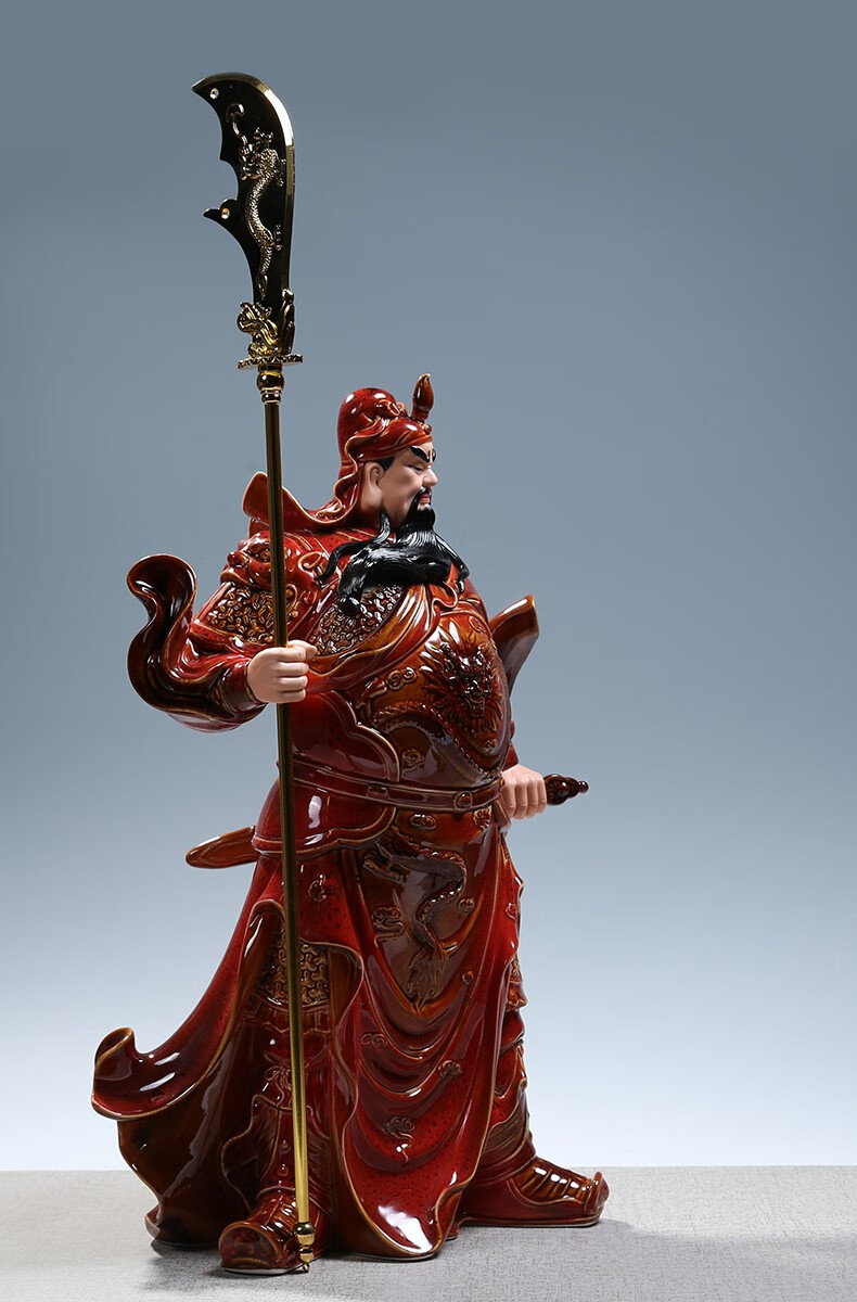 微美德化陶瓷20吋红釉关公像神像青袍关羽佛像家用供奉武财神摆件立刀