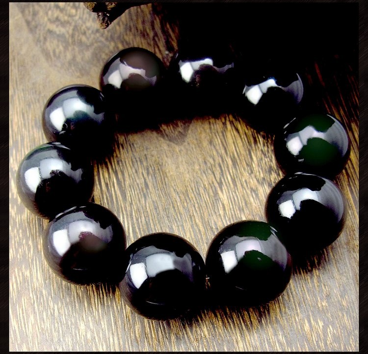 万宗原矿黑曜石手链男25mm佛珠手串男款士手把件