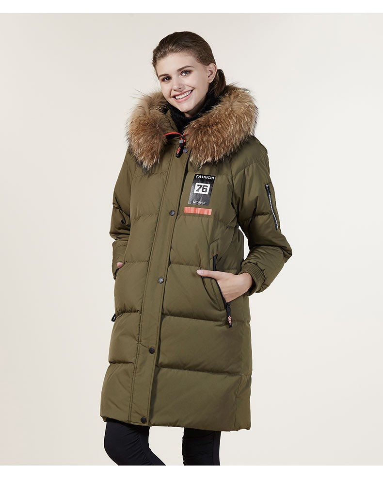 杰奥羽绒服女中长款貉子毛领白鸭绒外套女式羽绒服20176024313绿色160