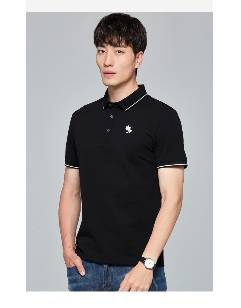 才子男装polo衫男 2020秋季款中国风仙鹤刺绣商务风休闲体恤衫82202e