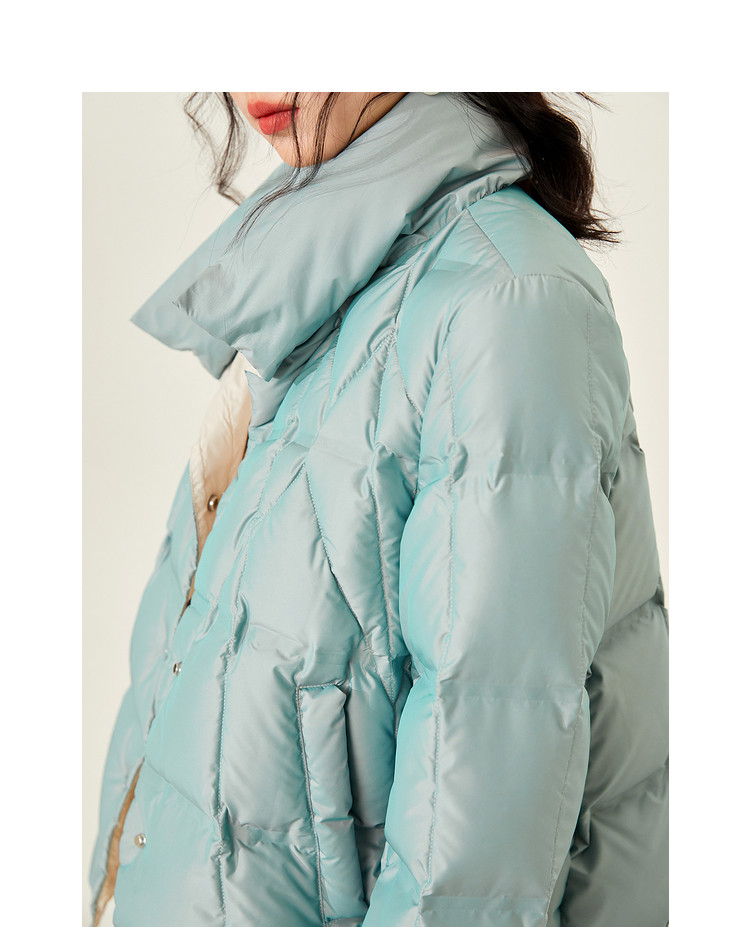 秋冬新款女装韩版减龄纯色百搭简约单排扣立领短款羽绒服 孔雀绿335 l