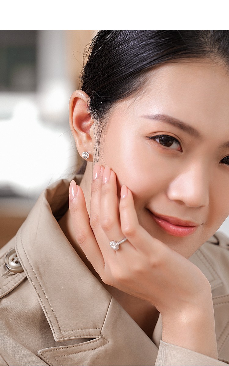 喜钻 绽放系列-白18k金女人花钻石耳钉/耳饰/耳环求婚示爱钻石耳饰 21