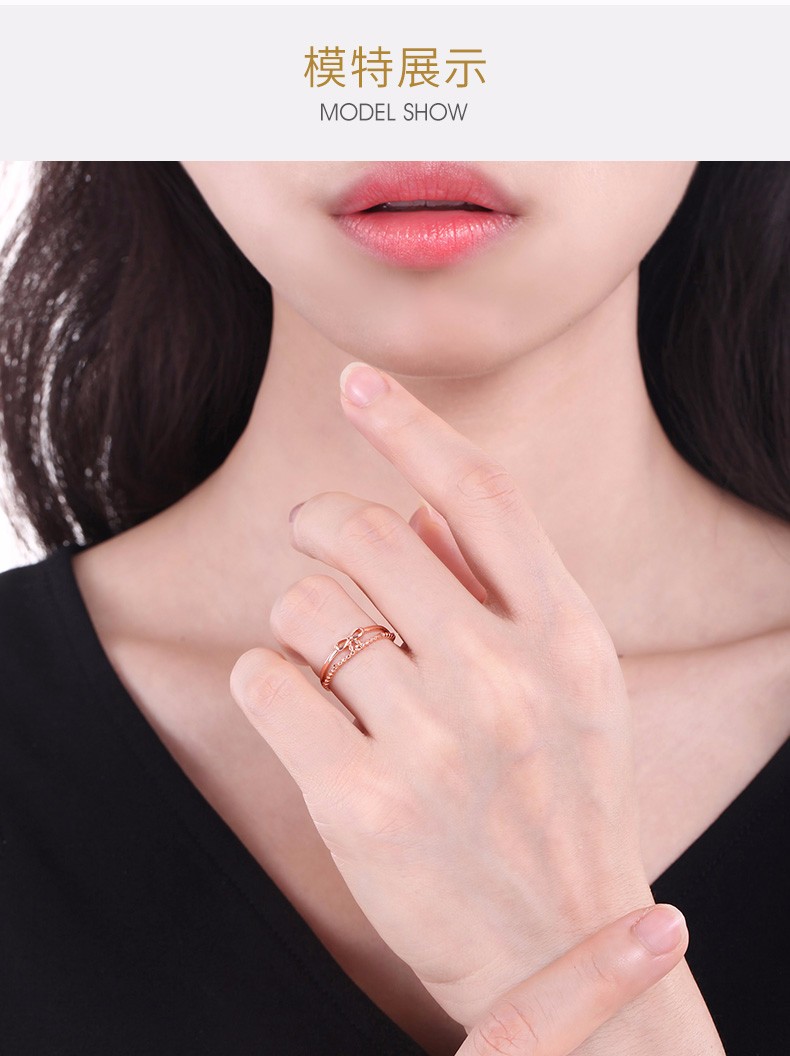 法卡曼珠宝18k金戒指玫瑰金清新简约蝴蝶结k红情结缘可刻字送女友抖音