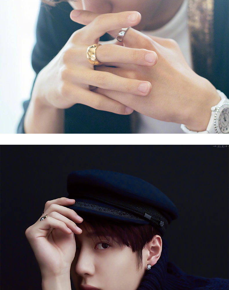 王一博同款戒指男潮韩版网红hiphop光面波浪边十字菱形格纹ins情侣