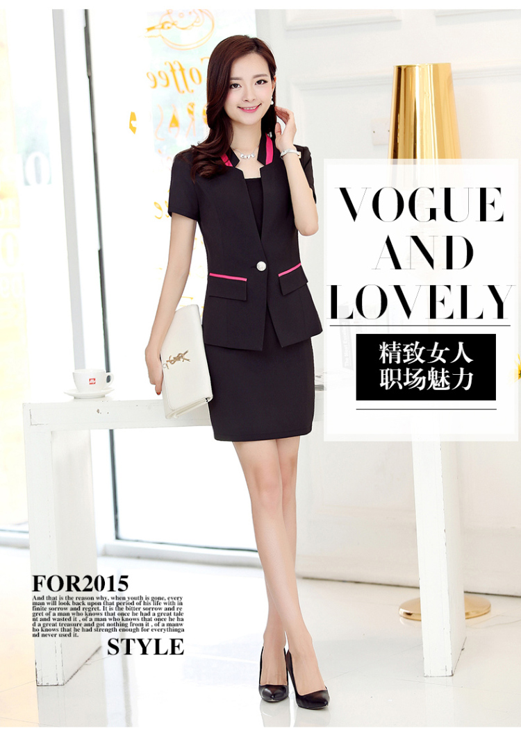 
                                        娇舒黛 美容师工作服 酒店工作服夏装短袖套裙女OL时尚职业女装套装大码 玫红色 XXL                