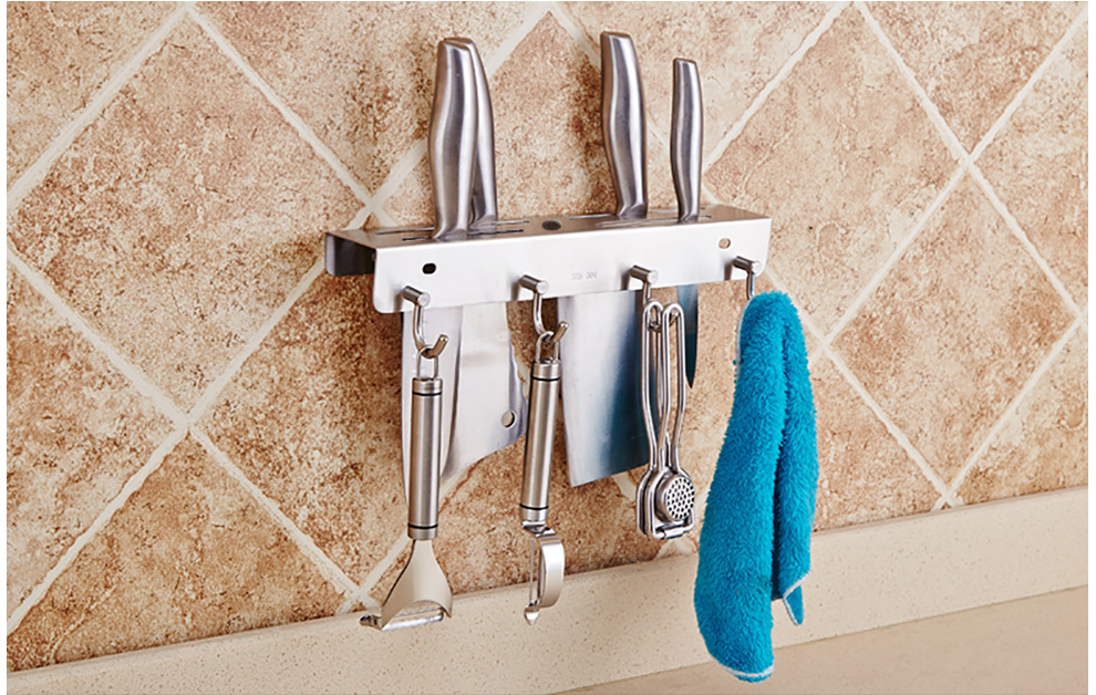 shi) 304不锈钢厨房置物架壁挂菜刀架挂墙刀具架刀座墙上 壁挂刀架