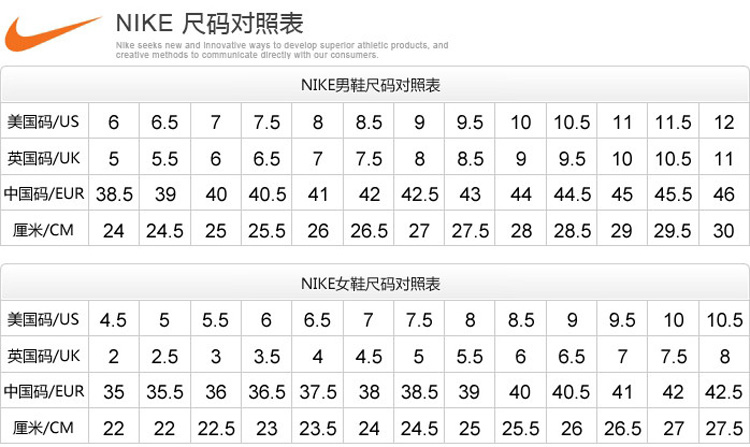 nike女鞋尺码对照表gs图片