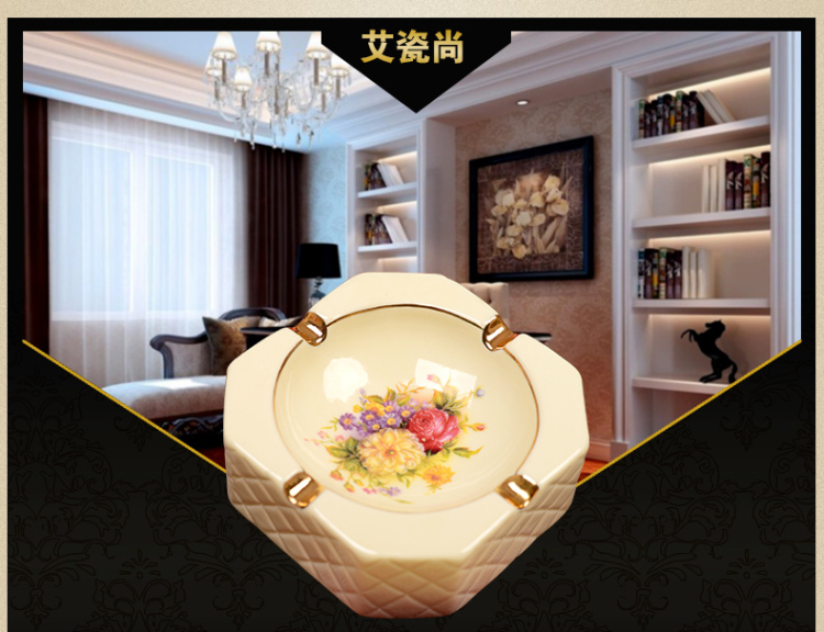 
                                        艾瓷尚复古欧式陶瓷烟灰缸客厅装饰品摆件时尚创意家居饰品婚庆乔迁结婚礼物 中号                