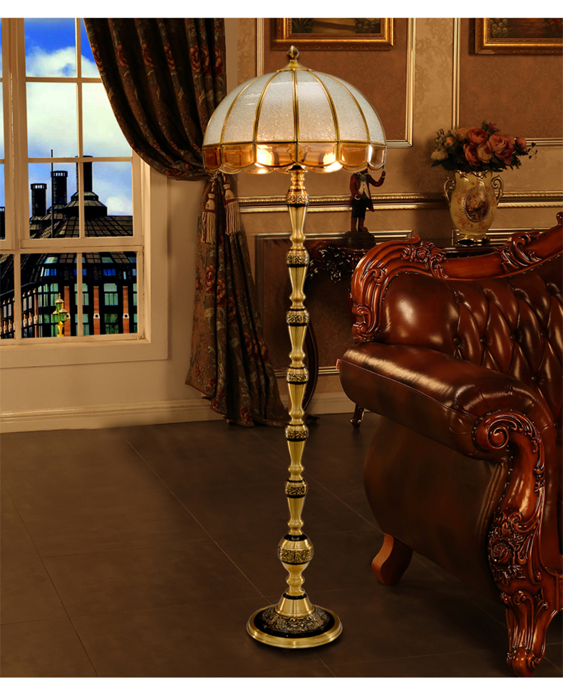 瑝玛欧式落地灯奢华全铜客厅茶几沙发灯卧室床头立灯美式复古落地灯