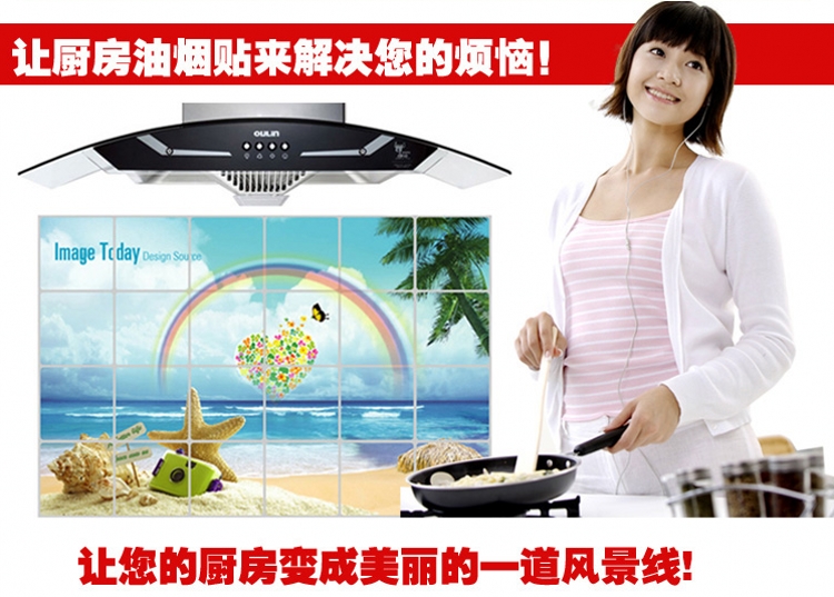 
                                        【2片装】大号厨房防油贴纸防油烟贴耐高温自粘墙贴 缤纷水果60*90cm                
