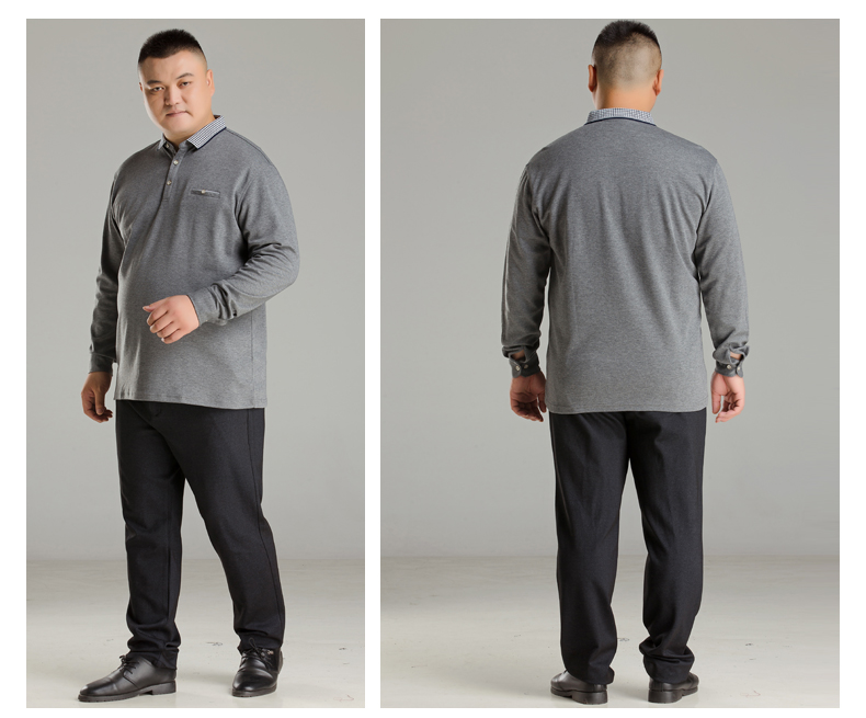 沙州猎神中老年男士大码长袖t恤加肥加大翻领肥佬男装胖子爸爸装打底