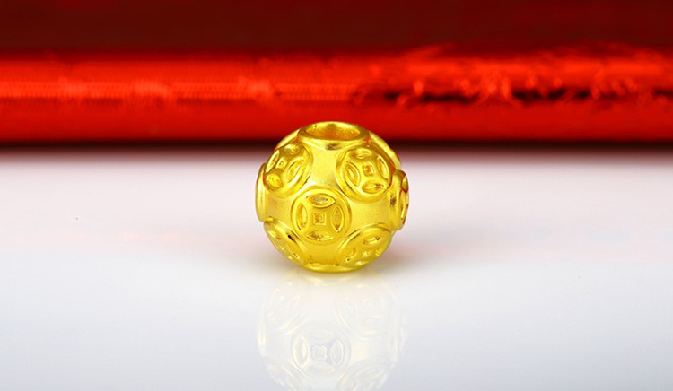 红色年轮 黄金转运珠999足金3d硬金路路通钱币圆金珠金珠子散珠黄金