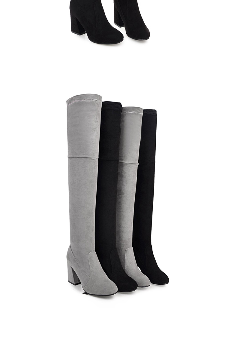 佐舜2018秋冬女过膝长靴高跟弹力靴长筒女靴大码显瘦高筒靴子 灰色 37