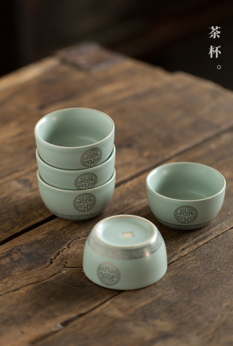 汝道 汝窑整套功夫茶具套装家用开片汝瓷鎏银茶具复古陶瓷6人茶器纯银