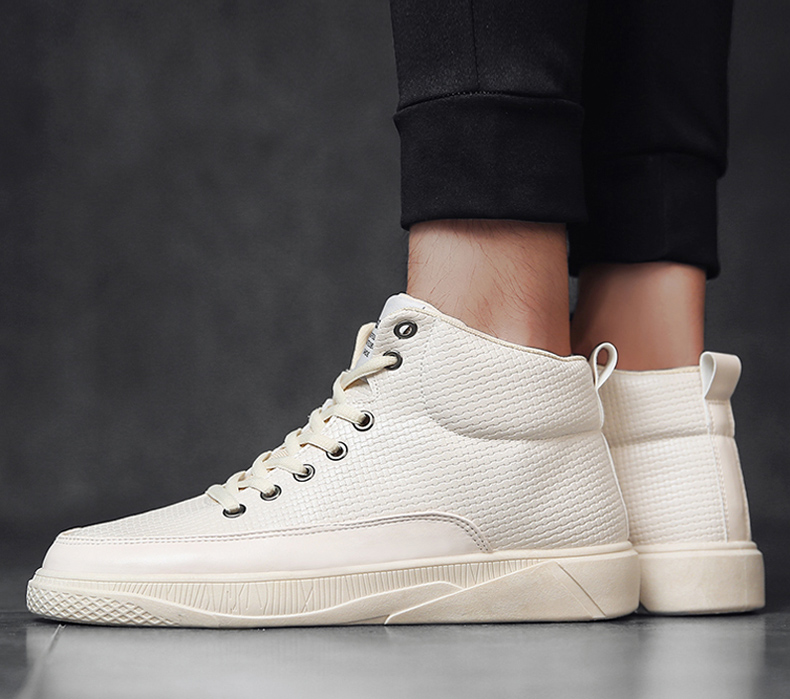 cenpipi 2017年秋冬季休闲运动高帮白边鞋男百搭配穿呢子大衣风衣牛仔