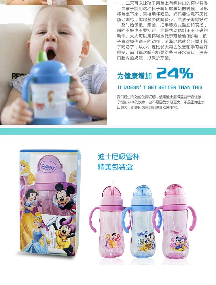 
                                        迪士尼儿童带吸管杯学生创意便携塑料水杯宝宝可爱米奇水壶杯子 500ml米奇蓝1724                