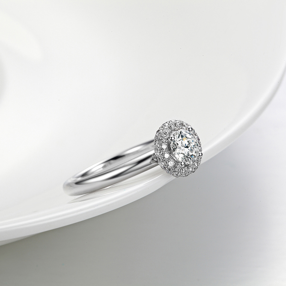 美赋 美赋珠宝 18k白钻石戒指女群镶钻石戒指求婚结婚戒指婚戒 主钻50