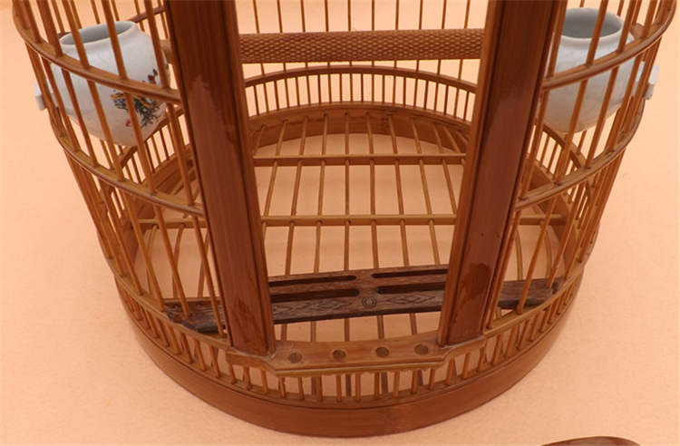 临宝得乐鸟笼竹双笼门圆竹丝画眉竹制鸟笼斗训鸟八哥竹制鸟笼全套33cm