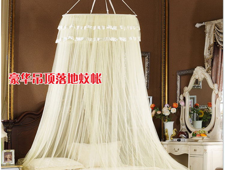 
                                        凰菲家纺 吊顶蚊帐单人双人床蚊帐 1.2 1.5 1.8 2米蕾丝边圆顶 同心圆-米黄 1.2m-2.2m床通用                