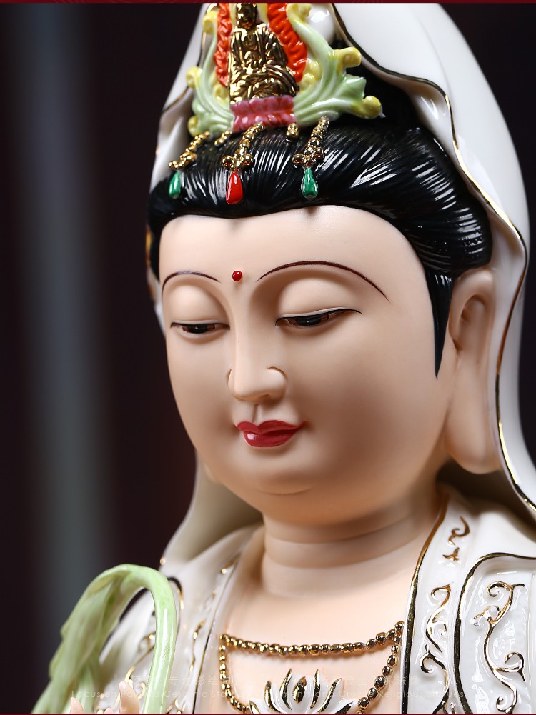 佛龛观世音菩萨佛像佛具供具居家保平安摆件12寸五莲平安观音彩座白衣