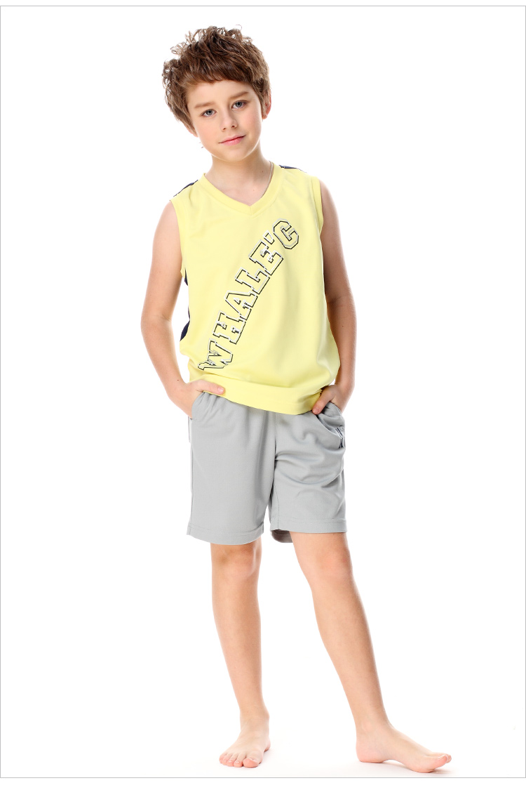 海威迩童装 2015男童背心夏款儿童背心无袖男大童背心 鹅黄 130