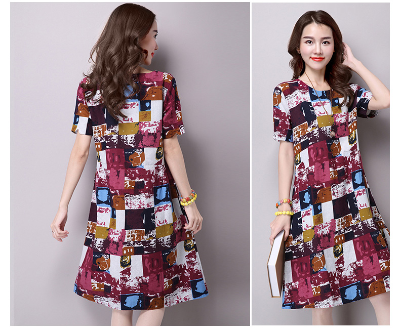 璞衣 麻棉大码短袖连衣裙8381 红色 xl