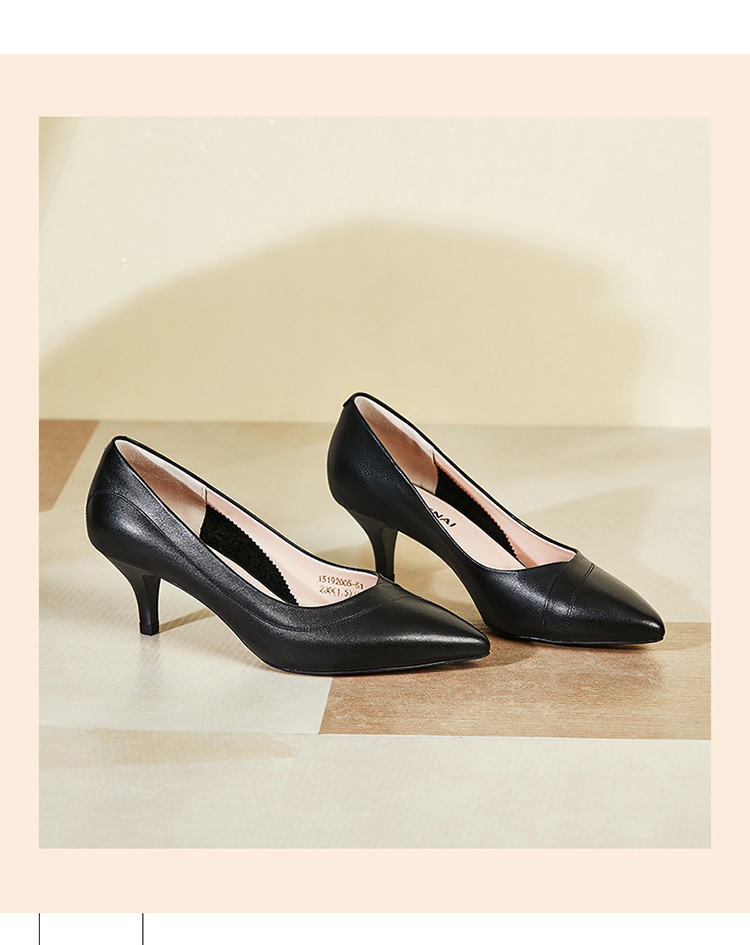 康奈kangnai 春季高跟鞋牛皮女士皮鞋单鞋女尖头细跟职业工作鞋通勤鞋