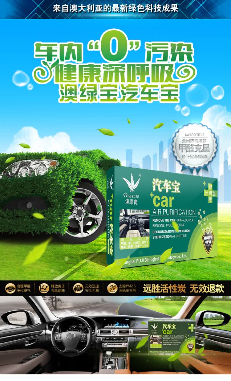treasure澳绿宝汽车宝消毒片10g新车除甲醛去异味尼古丁净化车内空气