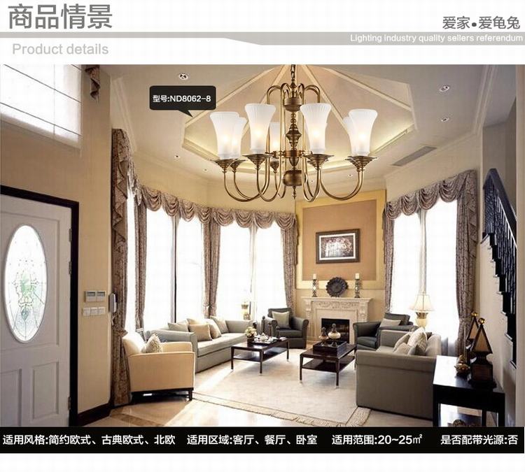 客厅灯美式铜灯吊灯 客厅灯具大气吊灯 欧式 卧室餐厅灯8062(b) ND8062-8+4
