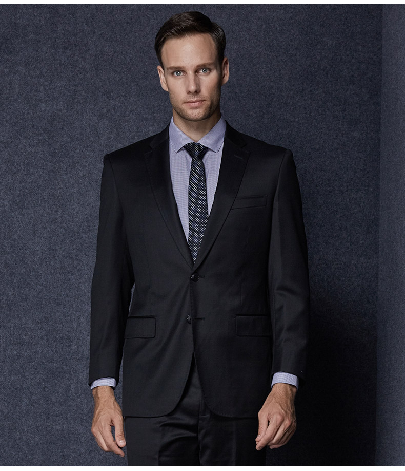 乔治白西服秋冬新款长袖外套男士羊毛商务职业正装宽松西装黑色17596a