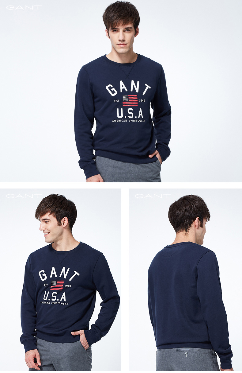 gant/甘特秋冬 男士棉修身版长袖t恤 256137 410-蓝