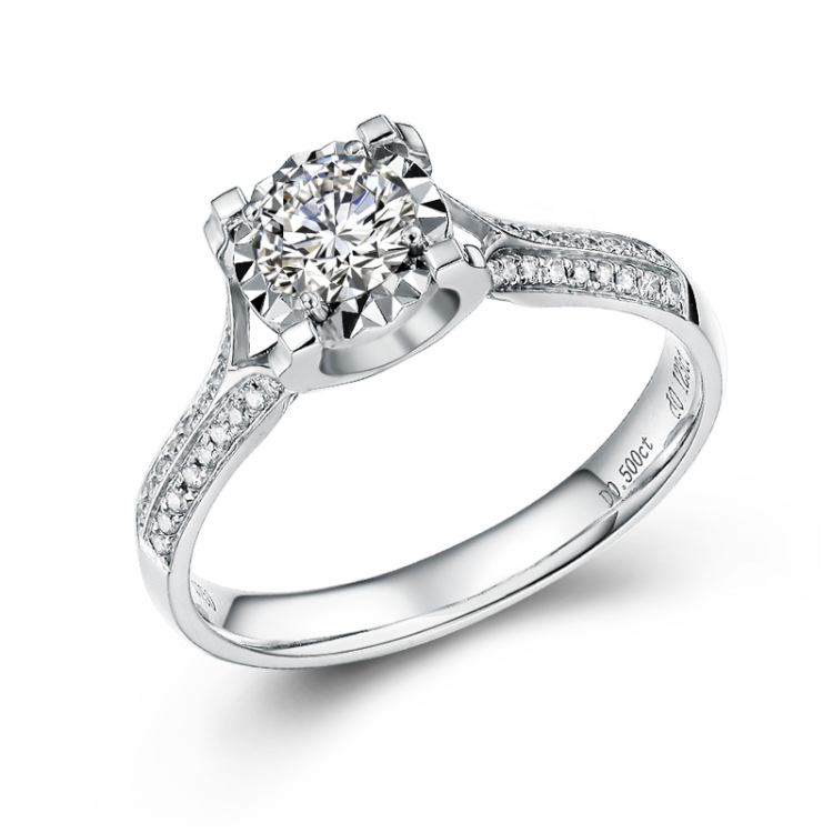 华得莱 50分钻石戒指18k金群镶钻石女戒订婚结婚钻戒 0.