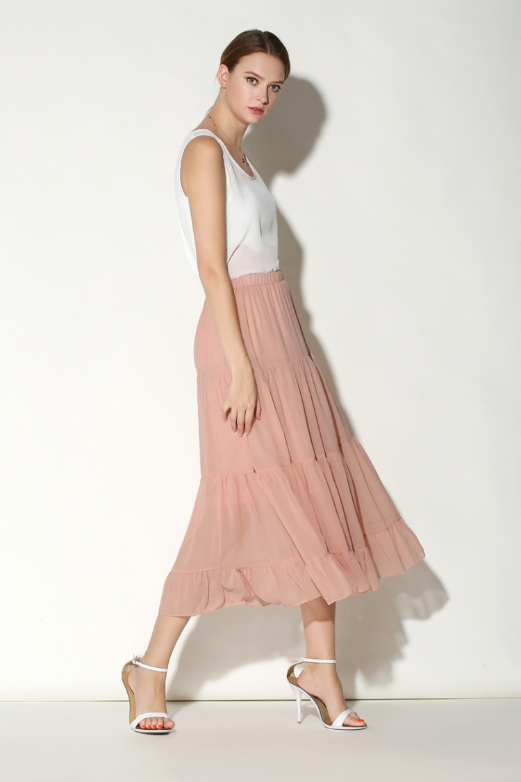 卡佰依橱 2015夏季新款女装百搭显瘦雪纺气质百褶修身