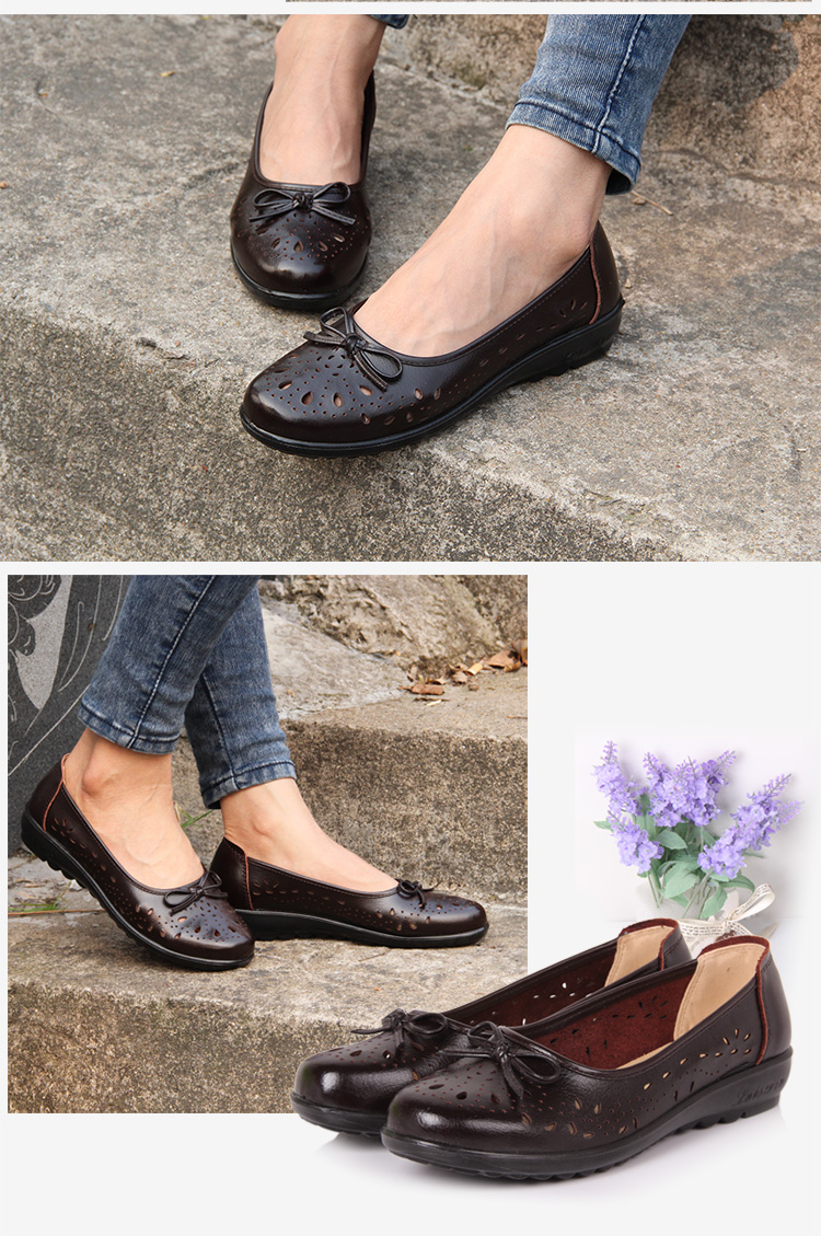 夜雨中老年女鞋妈妈凉鞋真皮软底平跟平底凉鞋夏季大码老人中年女凉鞋