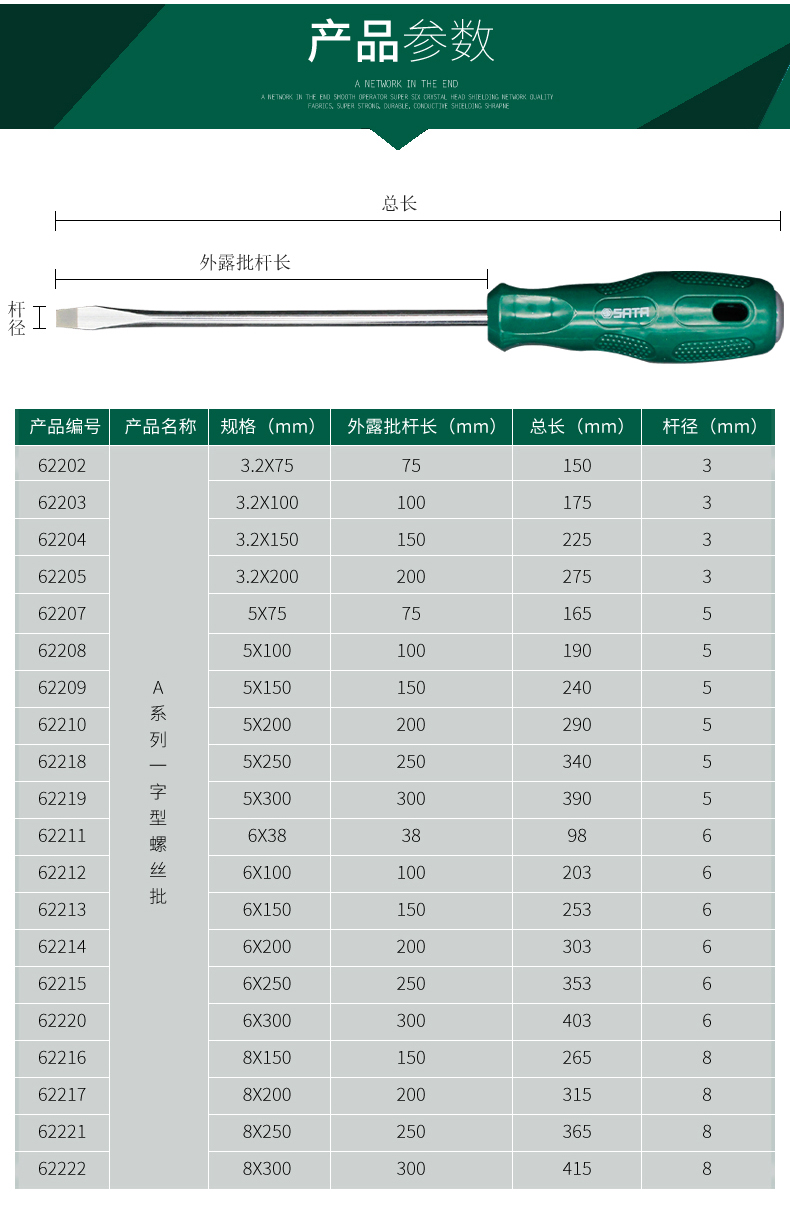 世达(sata) 世达螺丝刀 a系列一字螺丝刀 加磁螺丝刀套装 起子改锥