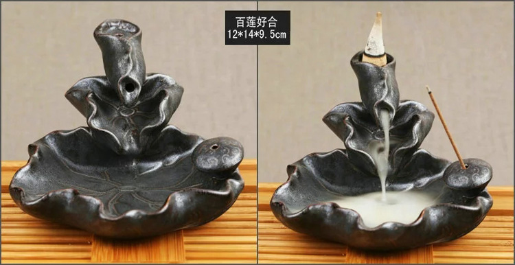芳夕 烟倒流香炉 锥香沉檀塔香陶瓷香薰焚香炉 香道 高山流水送香 百莲好合 送香10粒