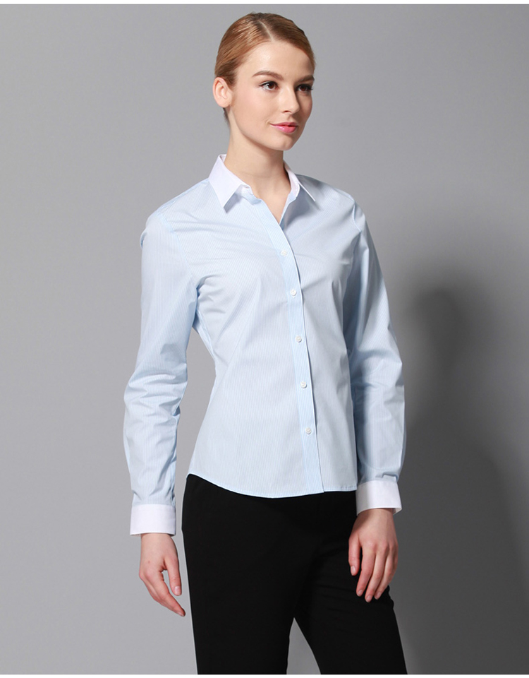 
                                        美尔雅（MAILYARD）长袖衬衫女 商务女士衬衣 白领制服女式职业装 工作服 148 蓝底白条纹 165/88A(11AR)                