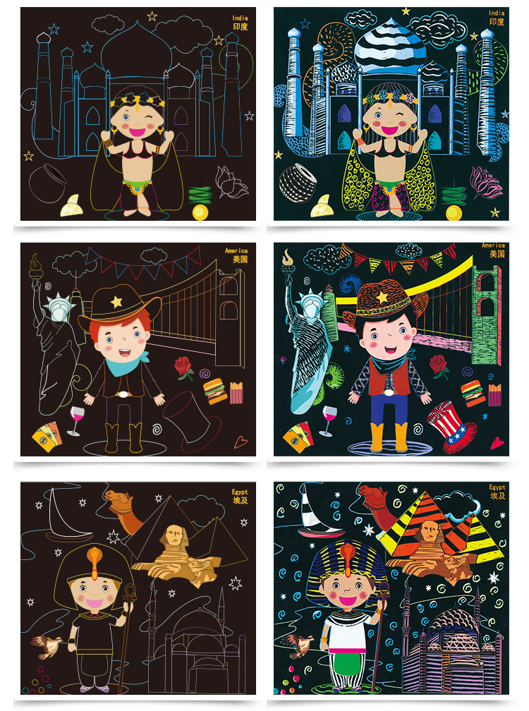 芙蓉天使 刮刮画儿童涂鸦本炫彩刮画纸diy手工制作创意刮画本绘画玩具