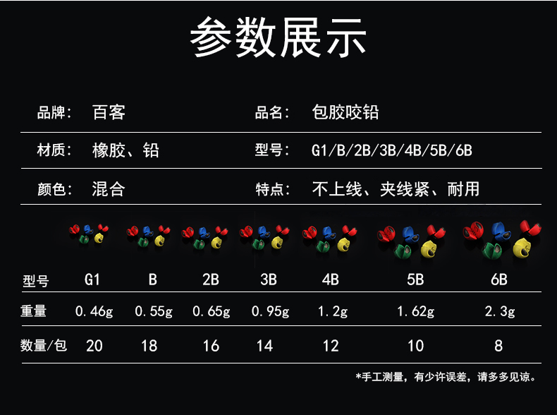百客 包胶咬铅矶钓咬铅筏钓铅坠专用微铅开口咬铅套装咬铅夹铅 g1号咬